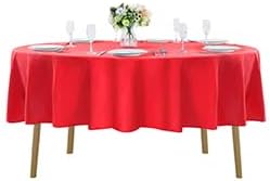 60 inch Round Tablecloth Washable Polyester Table Cloth Decorative Table Cover for Wedding Party Dining Banquet（60 inch,Red）