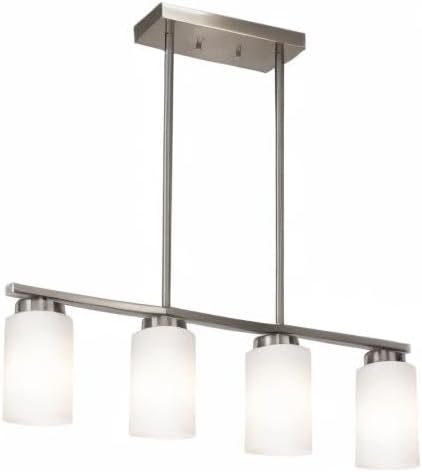 Brushed Nickel Kitchen Island Light, Farmhouse Pendant Light Fixtures with Opal White Glass Shades Modern Linear Ceiling Hanging Light for Living Room