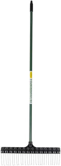 THE GROUNDSKEEPER II Rake 55-inch Lightweight Fiberglass Handle, 21-inch Head, Durable Steel Tines for Gardening, De-Thatching or Professional Landscaping - Green (6-Pack)