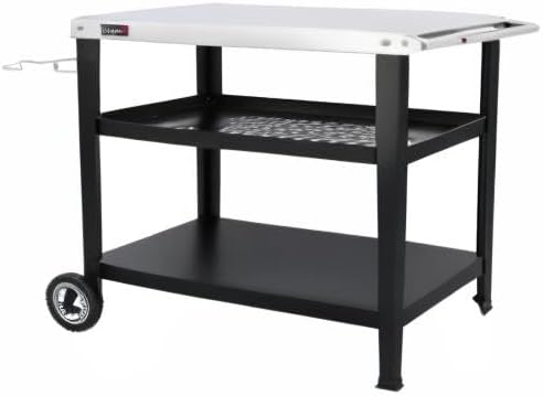 Royal Gourmet PC3404S Rolling Dining Table with Trash Bag Holder, Outdoor Garden Patio BBQ Kitchen Food Prep Table Cart, 34"L x 20"W Stainless Steel Tabletop, Silver & Black