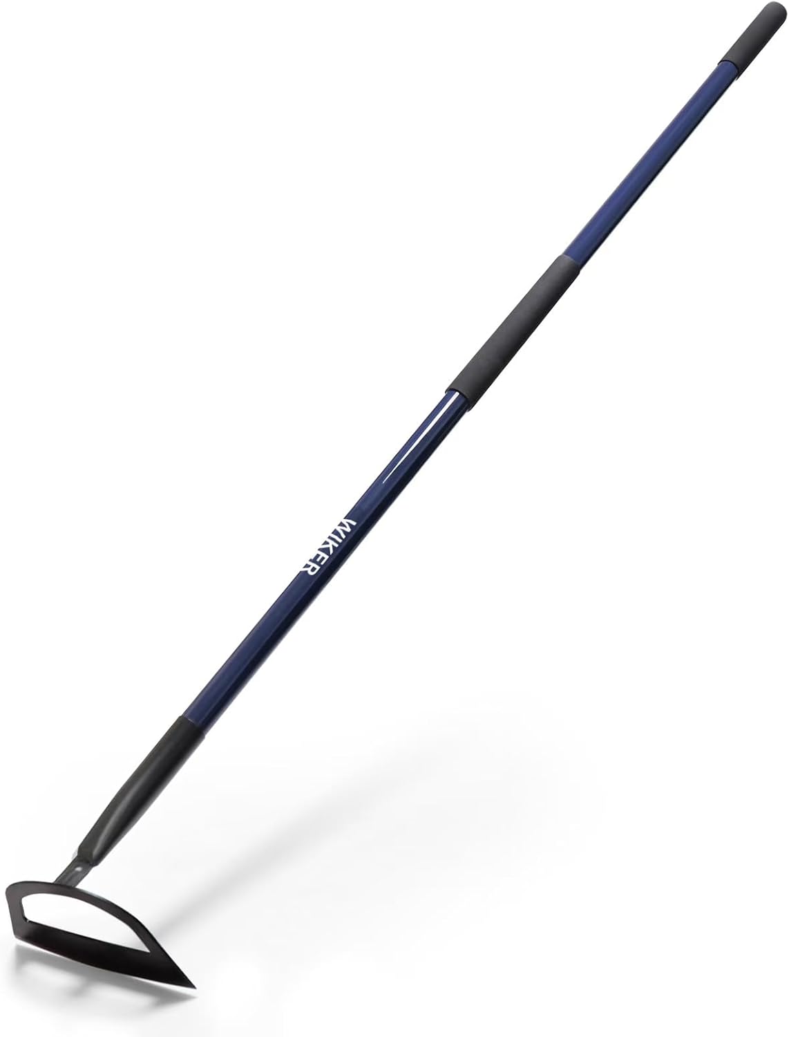 WIKER 57 Inch Professional Garden Hoe, Heavy Duty Weeding Tool with Pre-Sharpened Blade, Fiberglass Long Handle for Effortless Soil Cultivation and Weed Removal