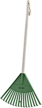 Pack of 12 Rake with Hardwood Handle, Durable Plastic Head to Sweep Leaves in Lawn and Tidying Up The Garden, 34" (Green)