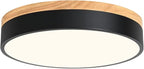 Dimmable Modern Wood Ceiling Light, Black LED 5CCT 2700K-6000K Flush Mount Ceiling Lighting Fixture, Round Light Fixtures for Kitchen Entryway Hallway Bedroom Laundry Room-11.8in