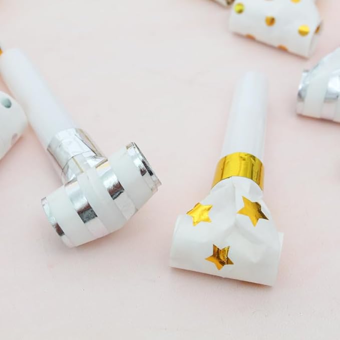 25pcs Party Blowers,Gilding Noisemakers Party Blowouts Squawkers Fringed Noise Maker,Birthday Noisemakers Birthday Blow Horns Party Whistles (25PCS Gold)