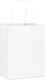 qiqee 50-Packs White Paper Gift Bags with Handles Bulk 13"x10.3"x4.6" Large Size Party Favor Bags Multiple Uses