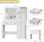 Vanity Desk with Mirror and Lights, Makeup Vanity Table Set with 5 Storage Drawers, Power Outlet & Chair, Small Dressing Table with RGB Ambient Light, Adjustable Brightness for Girls Bedroom, White