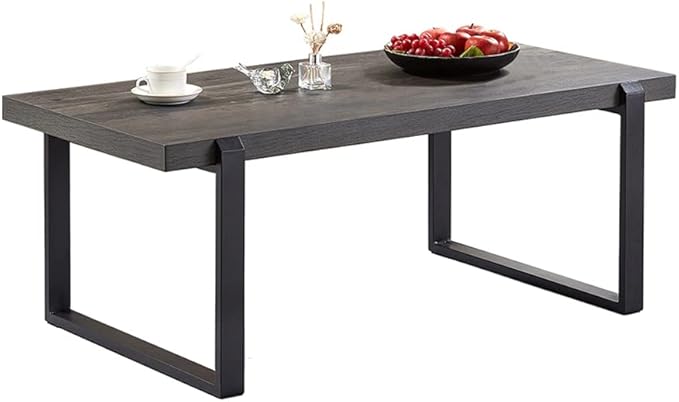 EXCEFUR Modern Coffee Table, Rustic Wood and Metal Center Table, Rectangle Cocktail Tea Table for Living Room, Grey, 44 Inch
