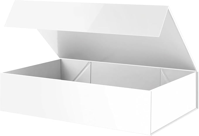 PACKHOME Extra Large Gift Box 17.5x11.3x4.3 Inches, Sturdy Shirt Box with Magnetic Lid for Clothes and Large Gifts (Glossy White)