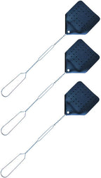 Leather Fly Swatter Set (3 Pack) – 17” Amish-Made Fly Swat w/Real Leather Paddle – Fly Swatters Multi Pack w/Metal Handle – Bug Swatter, Mosquito Swatter, Wasp Swatter (Black)