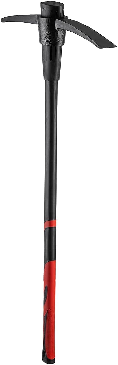 INTERTOOL Pick Axe for Digging - 36” Heavy Duty Garden Mattock Pickaxe - Rust Resistant Steel with Adze Hoe & Shock Absorbing Fiberglass Anti-Slip Handle - Cultivate, Loosen Soil, Dig - HT08-0305