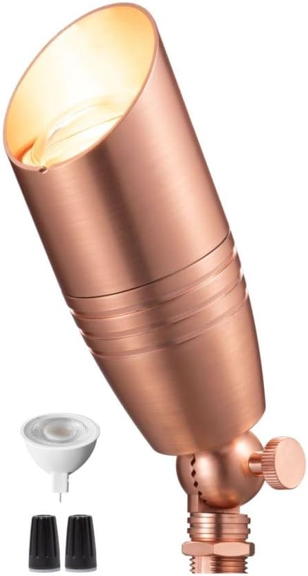 Landscape Spotlights Low Voltage - Brass 12V Outdoor Uplight LED, Wired Spot Lights IP65 Waterproof, Copper for Exterior Garden Yard Tree House with 5W 2700K Warm White MR16 Bulb