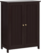 Yaheetech Bathroom Floor Cabinet, Modern Storage Freestanding Organizer Cabinet with Adjustable Shelves & Double Doors, 3-Tier Home Living Room Furniture, Espresso