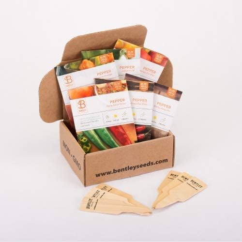 Bentley Seeds Co. HOT Peppers Seed Packet Kit With 6 Row Markers - Green & Red Chili Pepper Seeds for Vegetables Garden - Variety of Pepper Seeds for Planting - Non-GMO, Heirloom Seed Packets (6 Pack)