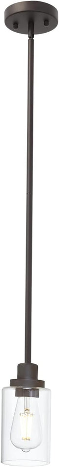 Vintage 1-Light Hanging Ceiling Fixture Pendant Light, Oil Rubbed Bronze Mini Lighting Chandelier with Clear Glass Shade for Kitchen Island Farmhouse