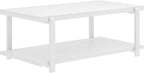 FOLUBAN White Coffee Table, Modern Rustic Wood and Metal Center Table with Storage Shelf, Rectangle Cocktail Tea Table for Living Room, 42 Inch