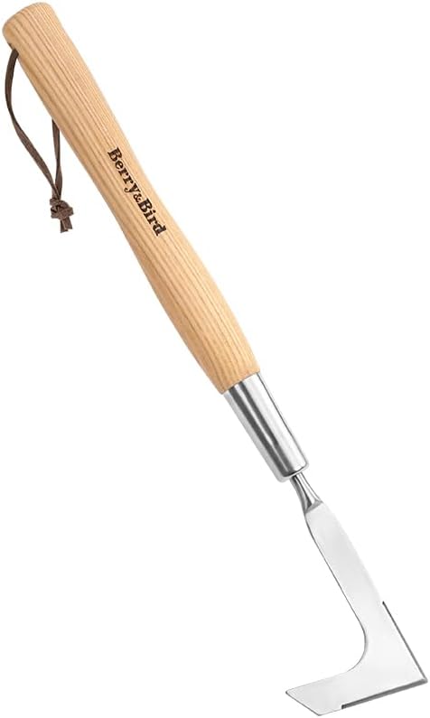 Berry&Bird 15.2'' Crack Weeder Crevice Weeding Tool with Ashwood Handle, Manual Weed Puller for Sidewalk, Driveway Cracks & Garden Edging, Weeding Sickle for Garden Patio Lawn Yard Terrace Paving Moss