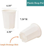 BangQiao 8 Pack 6.10 Inch White Plastic Deep Nursery Pot and Seedling Planter for Succulent, Cutting, Transplanting
