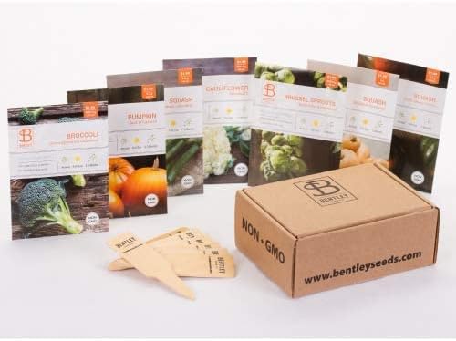 Seed Starter Kit – Harvest Garden | Non-GMO | Heirloom Seed Packets | Natural Wood Row Markers | Sustainable Healthy Living | Thanksgiving Garden | Fall Harvest