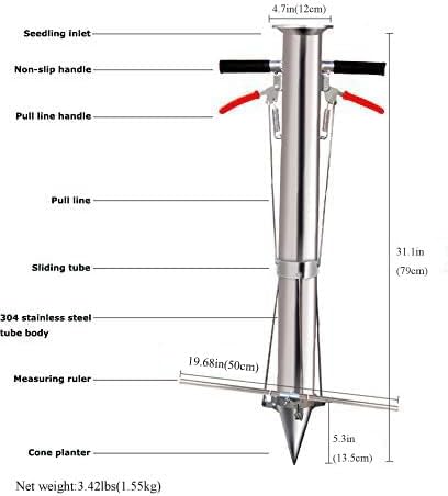 Seedling Transplanting Bulb Planter Tool Long Handle, Vegetable Young Plant Manual Plant Transplanter, Double Handle Stainless Steel Planting Garden Tools with Pedal for Garden, Greenhouse