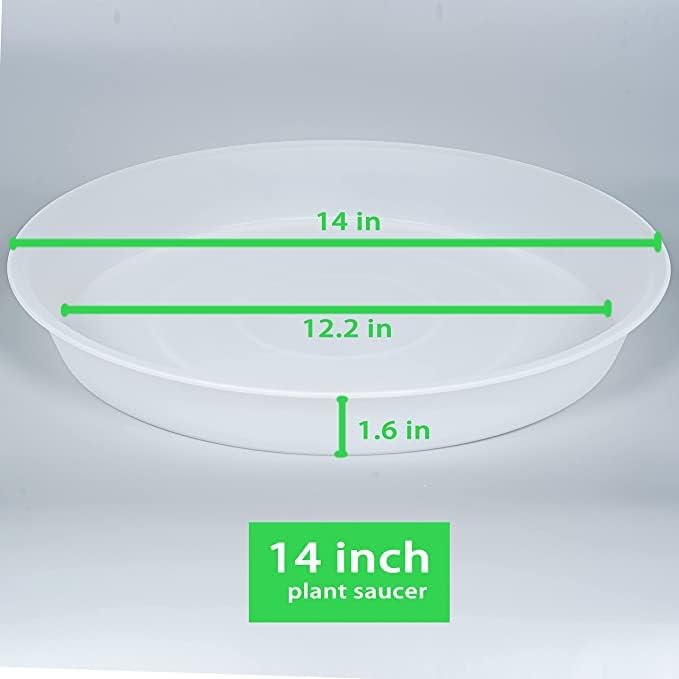 4 Pack of 14 inch Plant Saucers Bird Bath Bow Round, Plastic Plant Saucer Tray for Pots, White Planters for Indoor Plants, Plant Trays for Planter 12-15" (14", Clear)