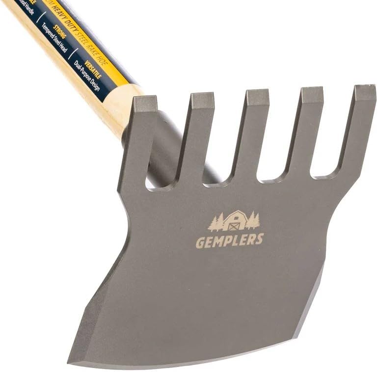 Gemplers Steel Rake Hoe with Wood Handle, 5 Wide Tines, Multi-Purpose Tool for Gardening, Planting, and Fire Prevention, Commercial Grade