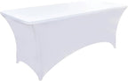 2-Pack 4ft White Spandex Table Covers for Rectangular Folding Tables - Wrinkle Resistant Stretch Tight Table Cloths - Ultimate Fitted Table Protector for Parties, Banquet, and Wedding