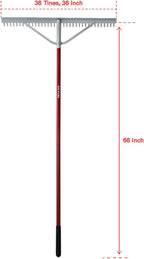 KYLIN Landscape Rake for Lawns 36Tines 36Inch with 66 Inch Extra-Long Aluminum Handle, Leaf Rake Tool for Loosening Soil, Lawn Care, Weeding Lake, Garden, Pond, Beach Landscaping