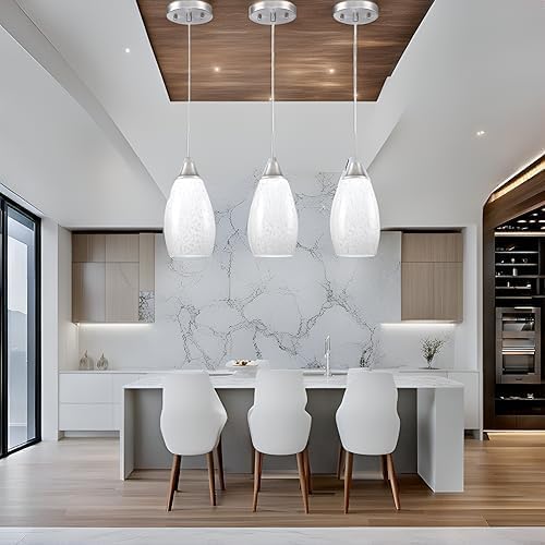 Mini Glass Pendant Light 4.72" with Handblown Milk White Marble Art Glass Hanging Light 3-Pack Oval Ceiling Hanging Light Fixture for Dining Room Kitchen Island Cafe Foyer Hallway