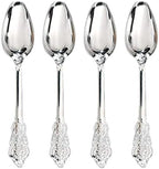 WDF 100 Piece Silver Plastic Spoons Disposable - 6.93 Inch Baroque Silver Silverware for Dessert Cake - Heavy Duty Plastic Spoons for Christmas Party, Wedding or Daily Using
