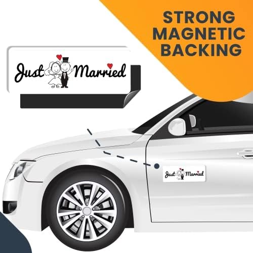 Magnet Me Up Just Married Magnet Decal, 3x8 Inches Heavy Duty Automotive Magnet for Car Truck SUV
