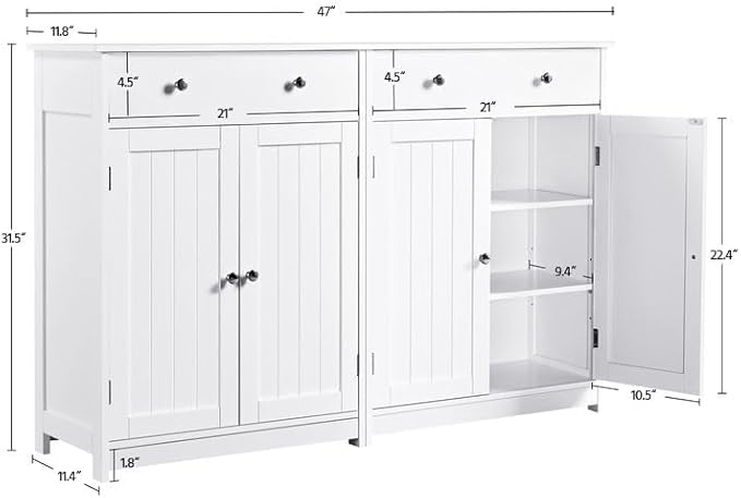 Yaheetech Set of 2 Bathroom Storage Cabinet with 1 Drawer and 2 Doors, Freestanding Entryway Storage Unit with Adjustable Shelf, Home Organizer for Entryway, Living Room, White
