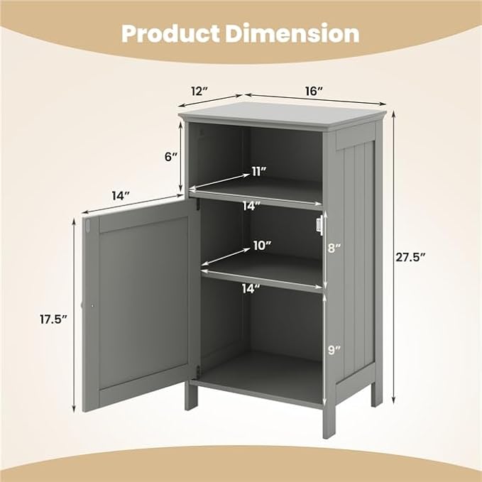Safeplus Small Floor Storage Cabinet with Drawer and Door, for Bathroom & Toilet, Grey