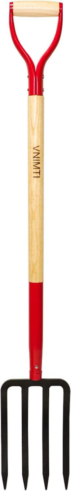 VNIMTI Garden Fork,4-Tine Spading Fork,Compost Fork,Steel Digging Fork,45Inch,Steel Y-Grip,Wooden Handel