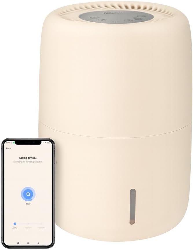 Humea Smart Evaporative Humidifier with WiFi & App Control - 3L Tank, 4 Speeds, 300ml/h - Quiet, Mist-Free, No White Dust - Nightlight - For Allergies, Dry Skin, Better Sleep - Beige
