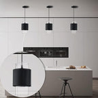 1 Light Hanging Indoor Kitchen Island Pendant Light 6" Drum Glass Shade Pendant Ceiling Light Fixtures Modern Farmhouse Dinning Over Sink (Black Finish, 2 Pack)