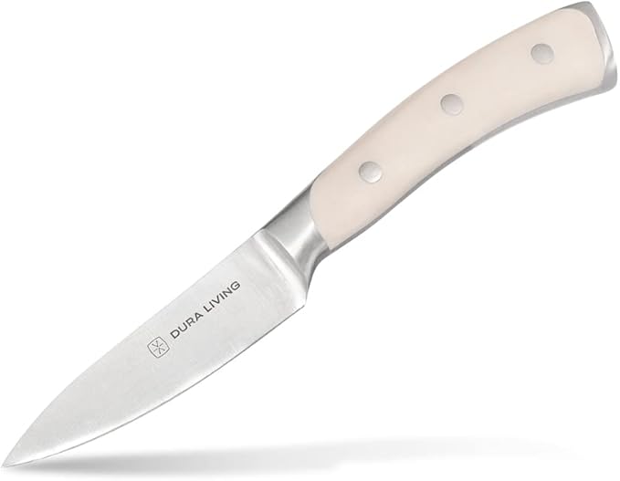3.5-Inch Paring Knife – Ultra-Sharp German High Carbon Stainless Steel, Full Tang, Ergonomic Handle, Multipurpose Kitchen Knife for Chopping, Slicing, and Dicing, Cream