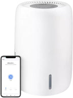 Humea Smart Evaporative Humidifier with WiFi & App Control - 3L Tank, 4 Speeds, 300ml/h - Quiet, Mist-Free, No White Dust - Nightlight - For Allergies, Dry Skin, Better Sleep - White