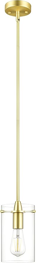 Satin Brass Pendant Lights Kitchen Island - Medium Clear Glass Pendant Light Fixture