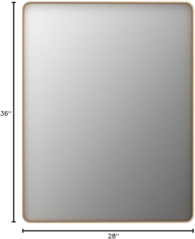LOAAO 28”X36” Gold Bathroom Mirror, Rounded Rectangle Gold Frame Mirror, Brushed Gold Bathroom Vanity Mirror Wall-Mounted, Anti-Rust, Hangs Horizontally or Vertically