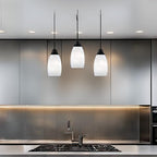 Mini Glass Pendant Light,1-Light Handblown White Oval Art Glass Hanging Pendant Light for Kitchen Island,Dining Room,Living,Foyer,Hallway, Entry Matte Black Metal