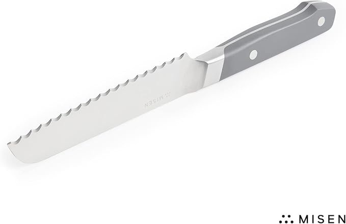 Misen Serrated Bread Knife – High-Carbon Japanese AUS8 Steel – Effortless Slicing of Bread, Pastries, and Fruits – Razor-Sharp Edge and Durable Blade with Ergonomic Handle - 5", Gray