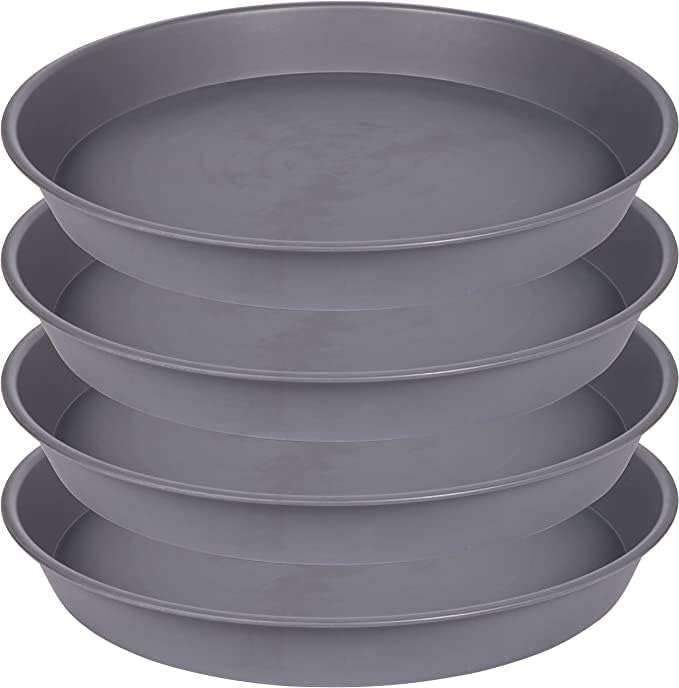 4 Pack of 16 inch Plant Saucer, Heavy Duty Round Plant Trays for Pots, Bird Bath Bowls, Plant Water Tray, Flower Plant Saucers for Indoors (16", Cement Gray)