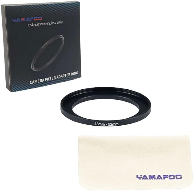 YAMAFOO 43mm to 52mm Step-Up Ring/Step Down Rings Filter Adapter for All Brands UV ND CPL Metal Ring Step-Up Rings Adapter Filter,Black (43-52)