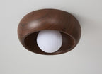 11.8 Inch Flush Mount Ceiling Light with 3D Printing Materials Moon Shade, Brown Imitation Wood Grain Modern Ceiling Light for Bedroom, Living Room, Hallway,Porch