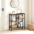 HOOBRO Narrow Console Table, Sofa Table, 4-Tier Industrial Entryway Table with Metal Mesh Shelf, Hallway Table with Adjustable Feet, for Entryway, Living Room, Hallway, Rustic Brown and Black BF79XG01