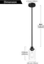 Black Industrial Pendant Light Fixtures, Kitchen Hanging Lighting with Clear Glass Cylinder Shade for Farmhouse Dining Room Coffee Bar Bedroom