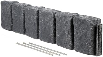 Beuta Landscape Edging | Garden Edging Border | Faux Stone Block XL for Lawn Edging, Flower Beds & Yard Edging – 1 Pack | Each Section Has 6 Blocks 48" L x 4" W x 9.5" H | 3 Spikes | Charcoal