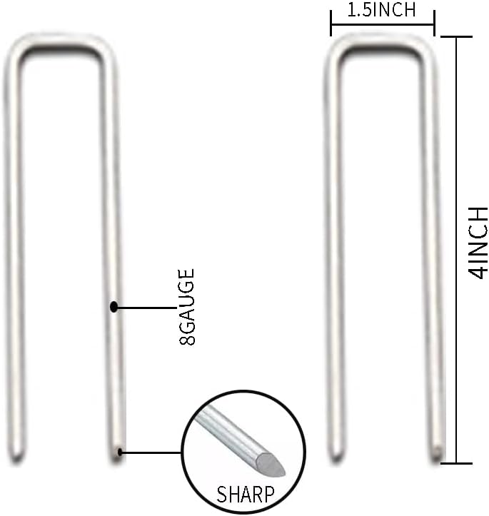 8 Gauge Landscape Staples 4 Inch Ground Staples 50Pack Landscape Fabric Metal Lawn Ground Barrier Cover Wire Heavy Duty U Stakes Pins