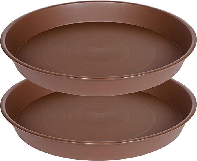 2 Pack of 16 17 inch Plant Saucer (15 inch Base), 2.3" Depth, Plant Trays for Pots, Plastic Plant Saucers for Indoors, Bird Bath Bowls, Flower Pot Drip Trays for Planter (17", Chocolate)
