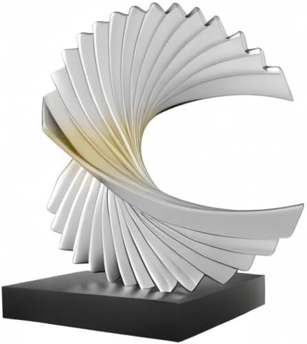 Ocean Wave Sculpture - Modern Funky Abstract Statue, Resin Wave Sea Ornament for Home Office Desk Shelf Accents (Silver)